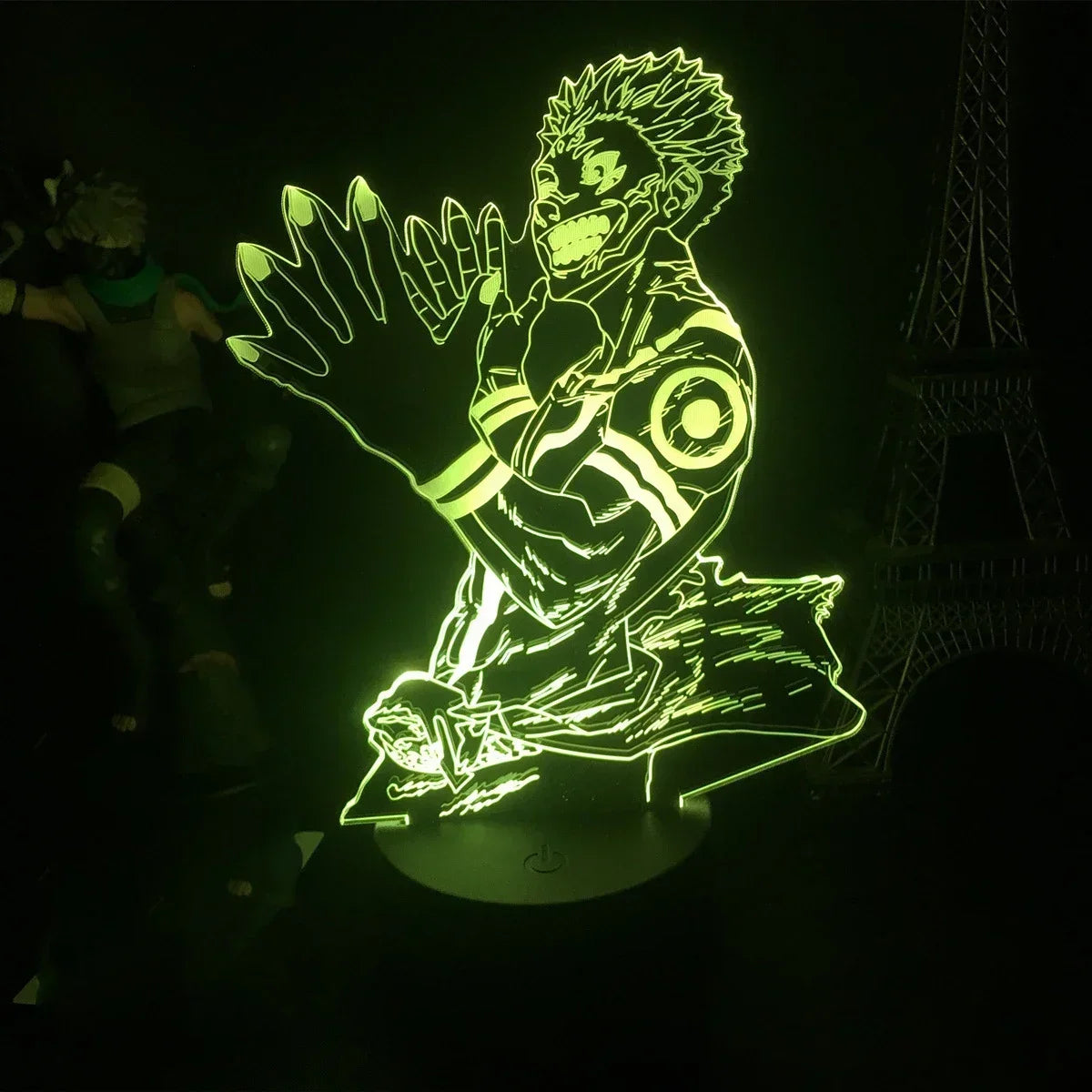 Lampe LED Jujutsu Kaisen : avec figurine Sukuna Quatre Bras, éclairage vert holographique lumineux