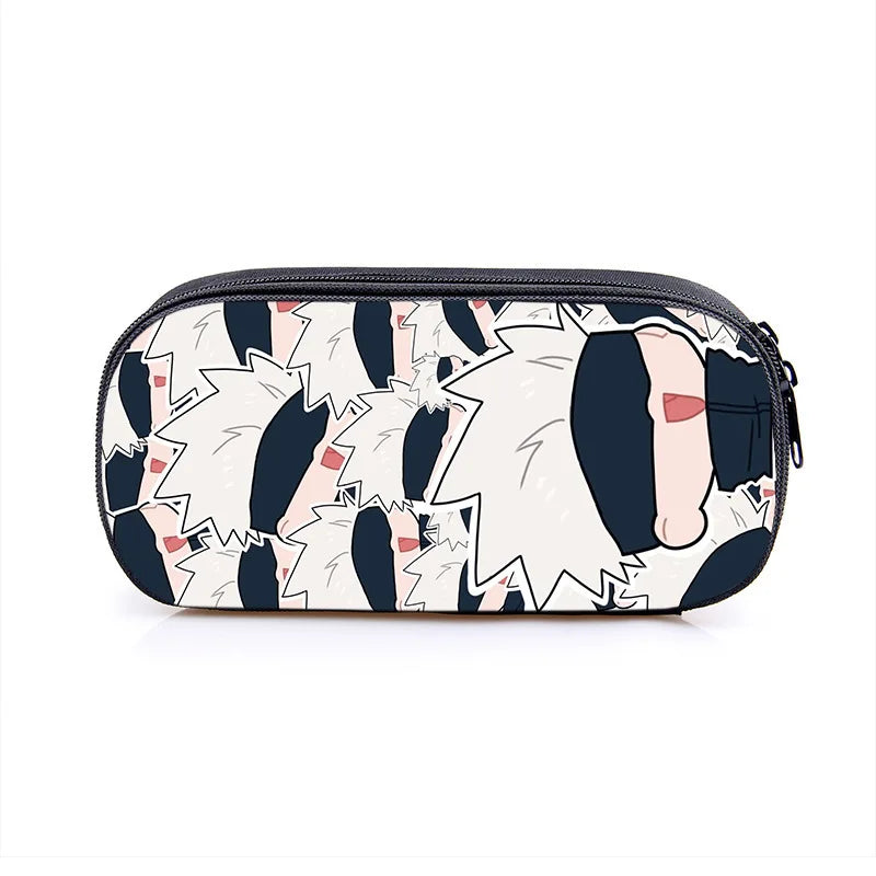 Trousse zippée Jujutsu Kaisen au motif chibi, fond blanc et bleu, forme rectangulaire