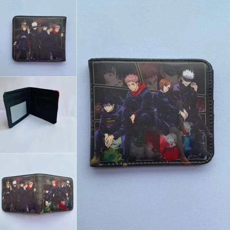 Porte-feuilles noir à rabat, motif personnages anime, plusieurs compartiments