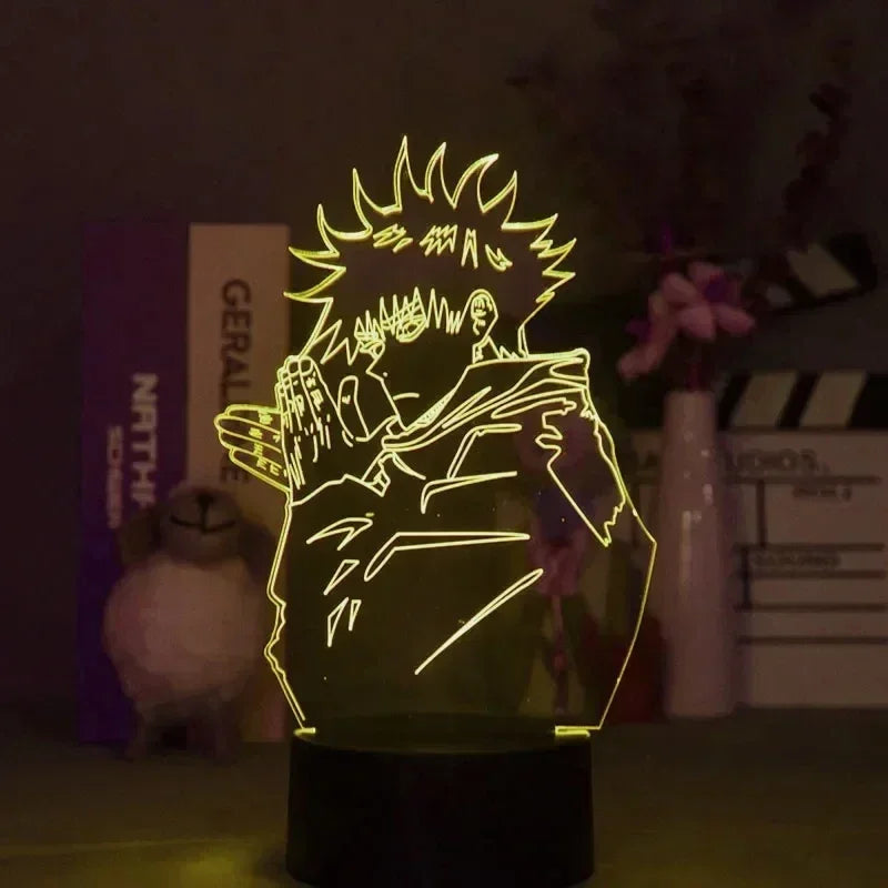Lampe LED Jujutsu Kaisen Sukuna, bras repliés, silhouette lumineuse jaune sur socle