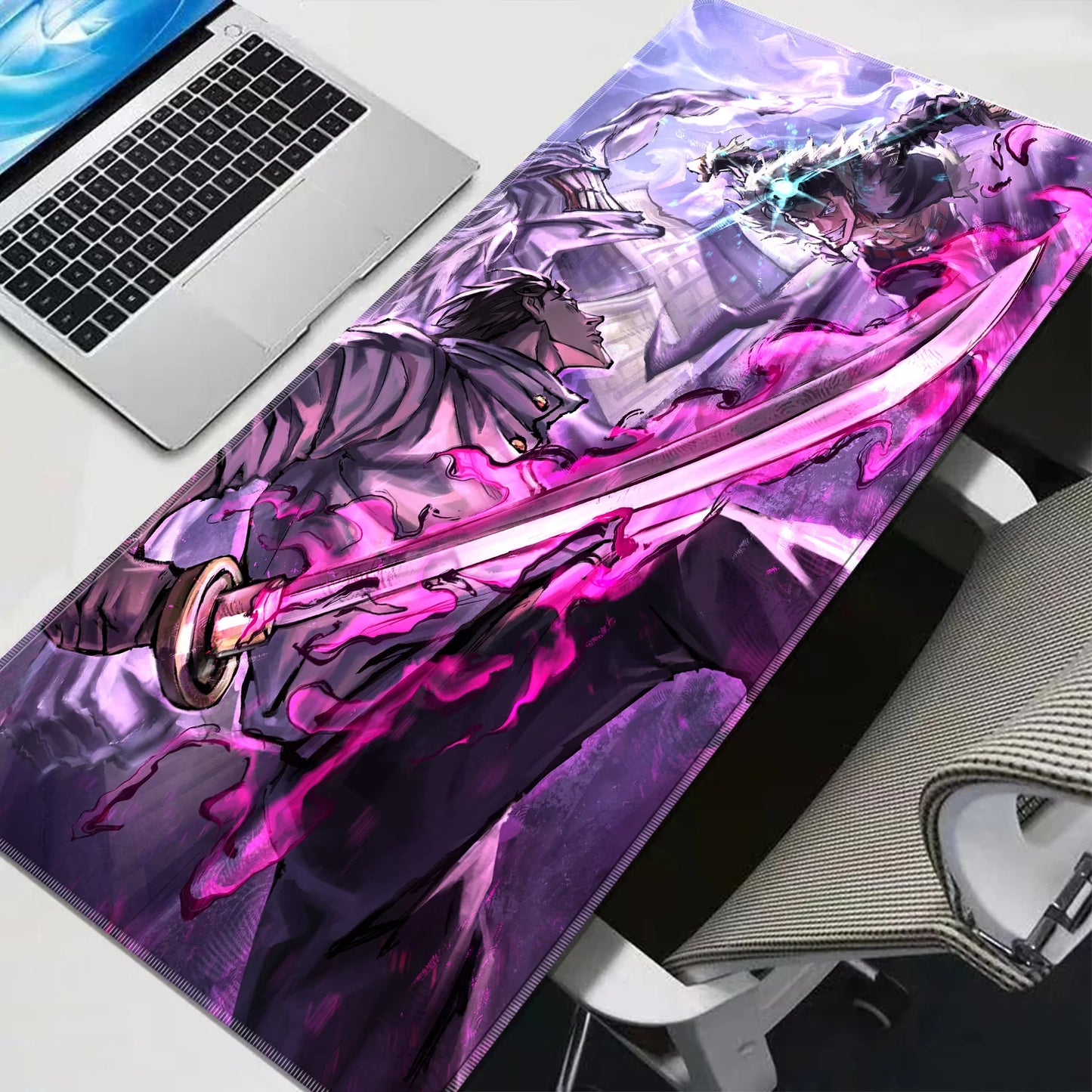Tapis de souris Jujutsu Kaisen Yuta, motifs violet et rose, lame lumineuse