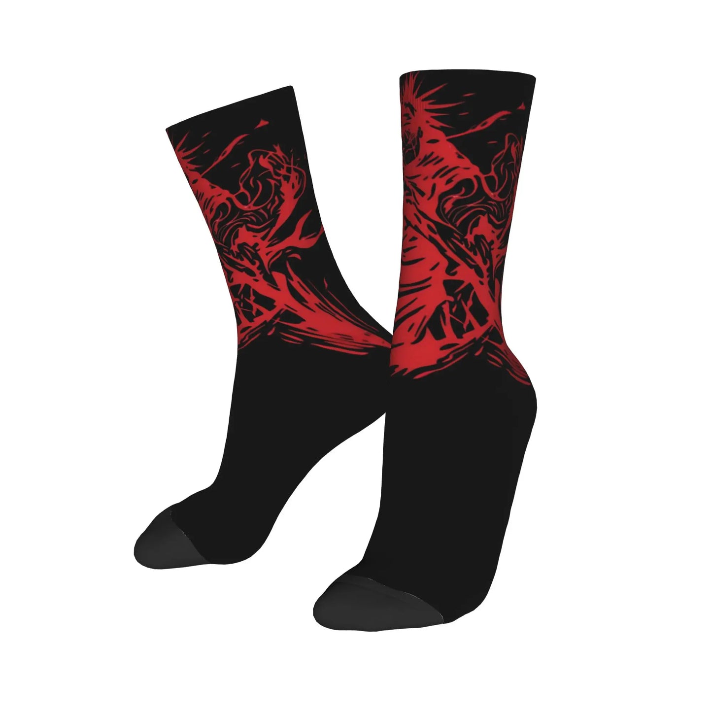 Paire de chaussettes noires à motif rouge abstrait, modèle anime