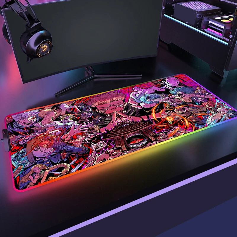 Tapis de souris avec illustration anime colorée et bord lumineux RGB