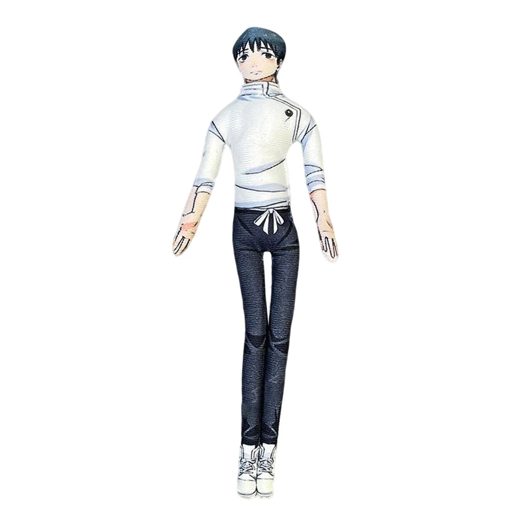 Peluche articulée 28 cm Yuta Okkotsu, tenue blanche et pantalon bleu foncé, chaussures claires