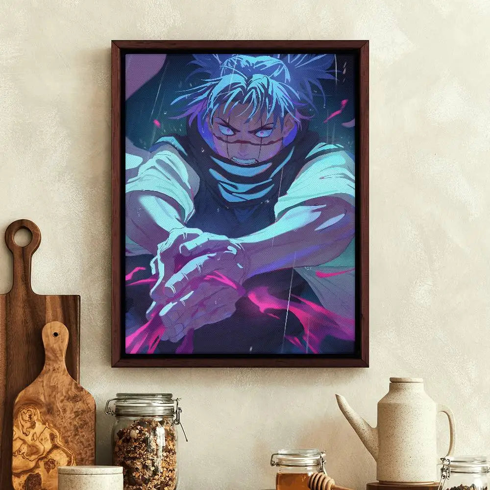 Poster Jujutsu Kaisen Choso Néon Bleu : affiche encadrée bleu néon avec personnage anime en style sombre