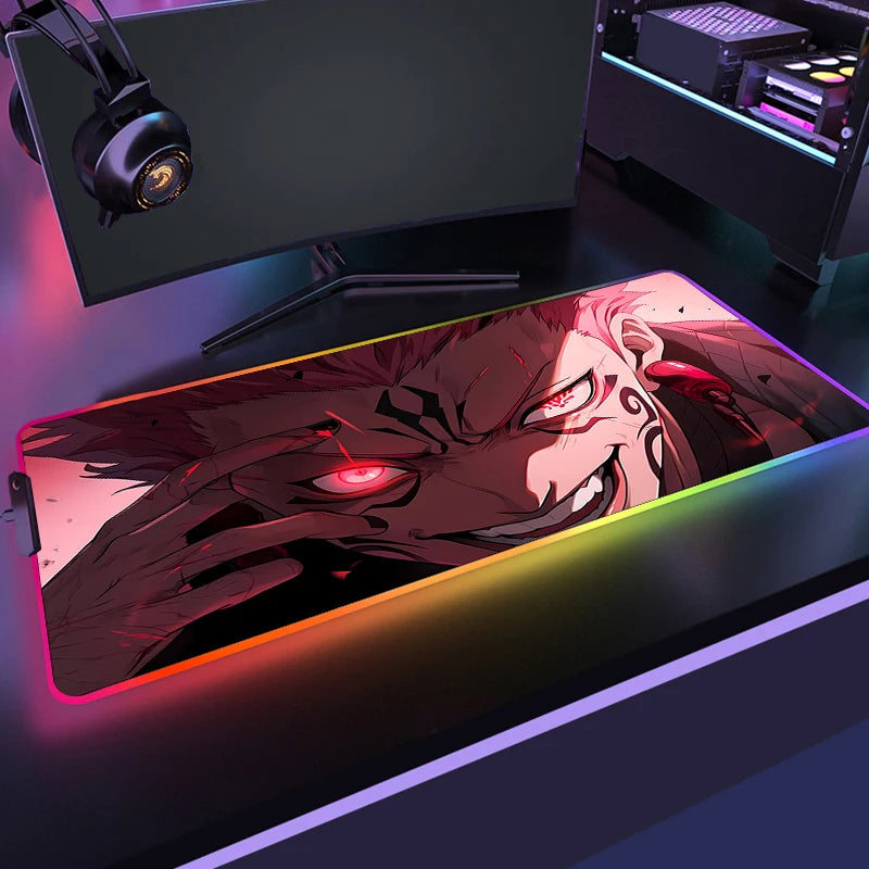 Tapis de souris Sukuna aux yeux rouges, motif anime, éclairage RGB.