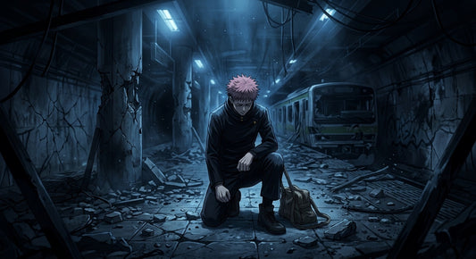 Las grandes muertes de Jujutsu Kaisen: Yuji Itadori arrodillado solo en una estación de Shibuya devastada tras el incidente