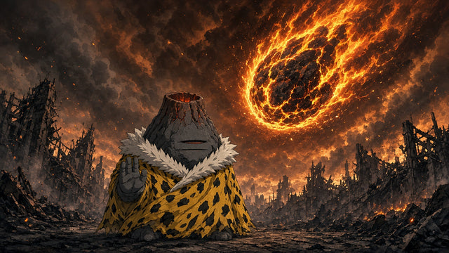 Jogo con capa amarilla bajo un meteoro de fuego, técnica máxima — Jujutsu Kaisen