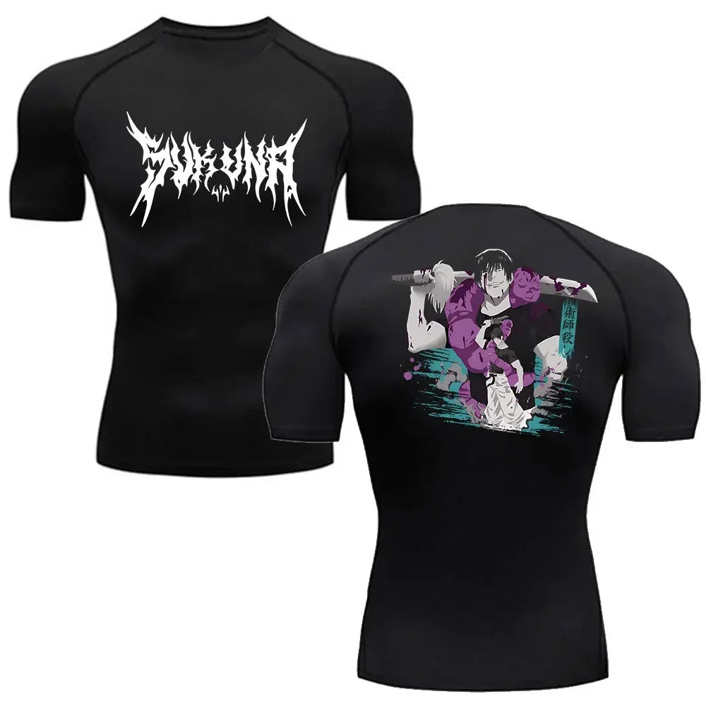 T-shirt compression noir Jujutsu Kaisen Toji, imprimé devant et dos, manches courtes
