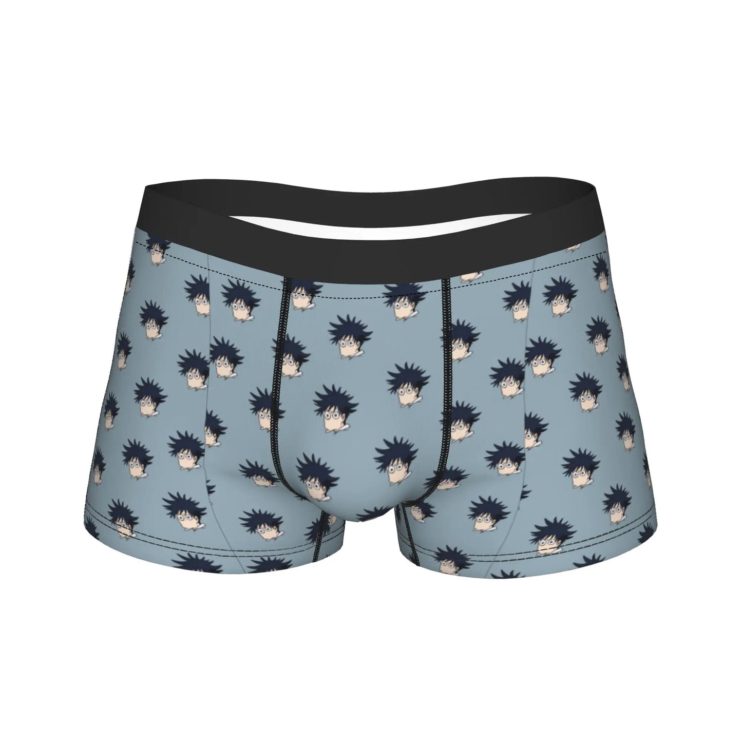 Boxer bleu clair à motifs chibi, taille élastique noire, vue de face