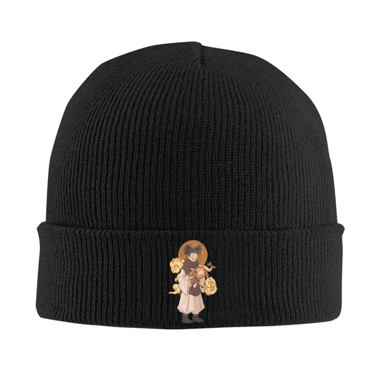 Bonnet Jujutsu Kaisen Choso Chibi Doré : noir en maille côtelée avec petit écusson doré et personnage chibi