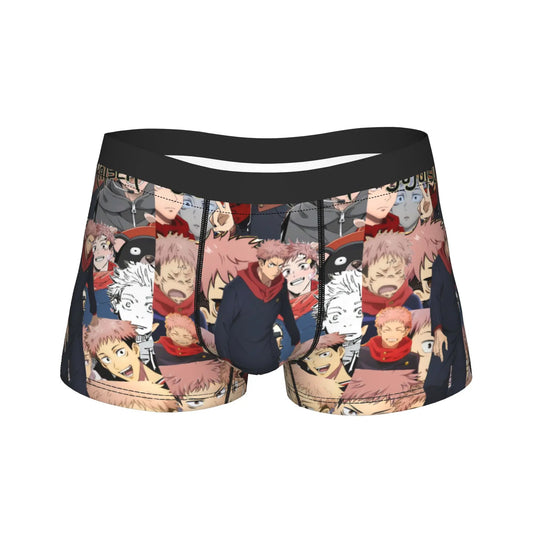 Boxer noir à imprimé manga, taille élastique, coupe courte