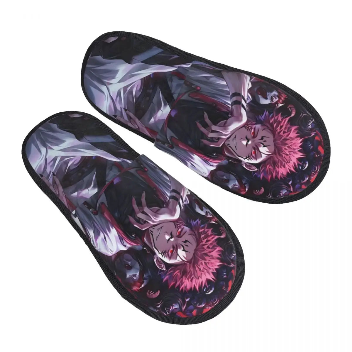 Paire de chaussons violets à imprimé manga, tête de serpent et aura rose