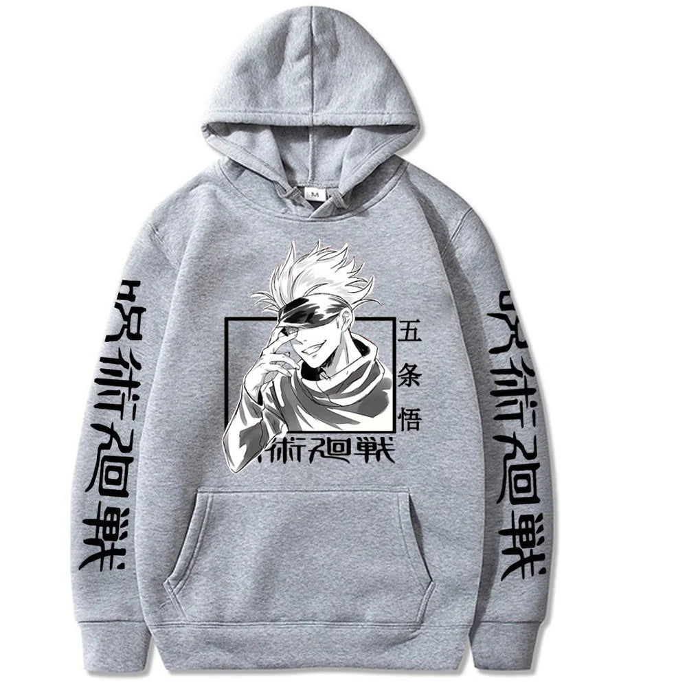 Hoodie gris à capuche avec visuel monochrome central et poche kangourou