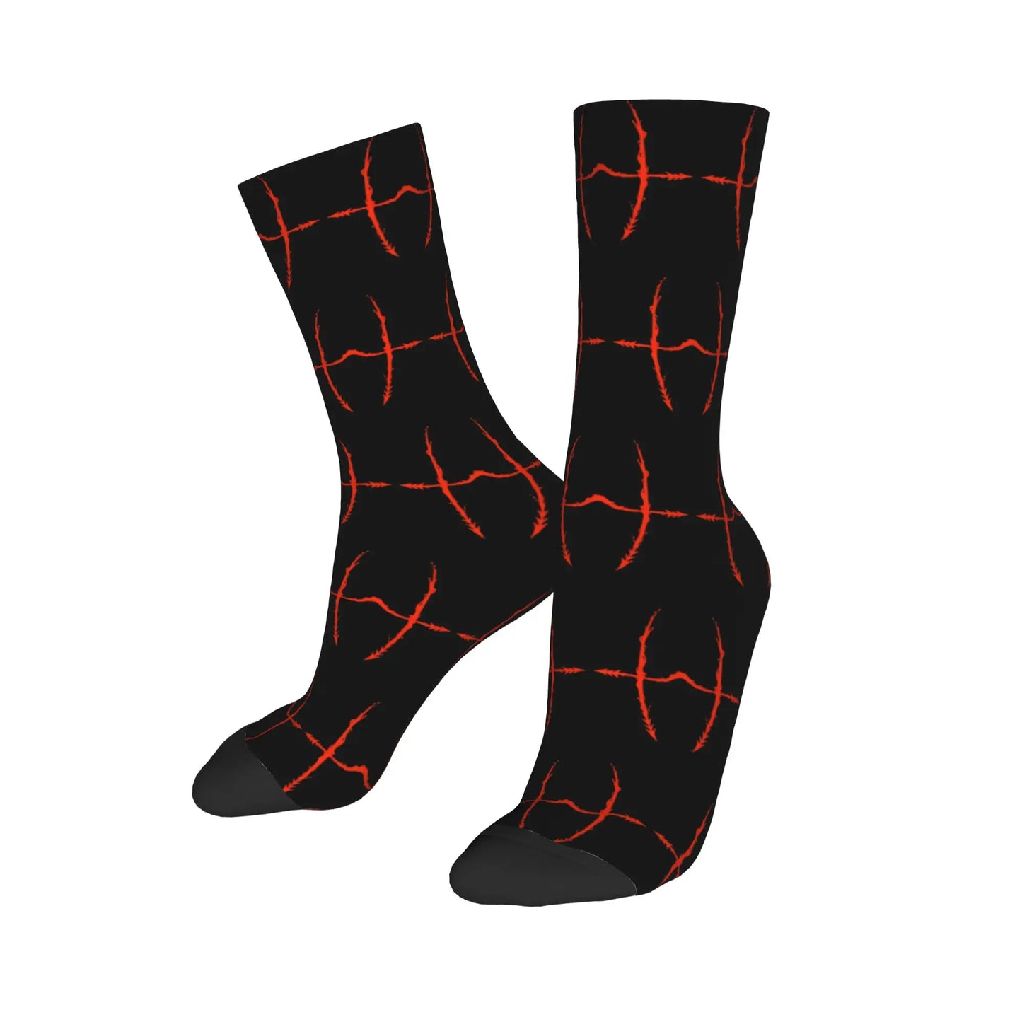 Paire de chaussettes noires à motifs rouges en lignes croisées