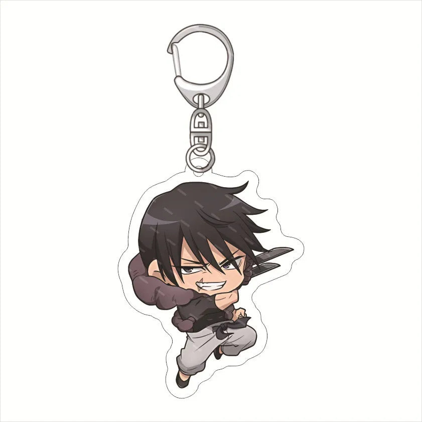 Porte-clés Jujutsu Kaisen : personnage Toji souriant, cheveux foncés, pendentif cartoon