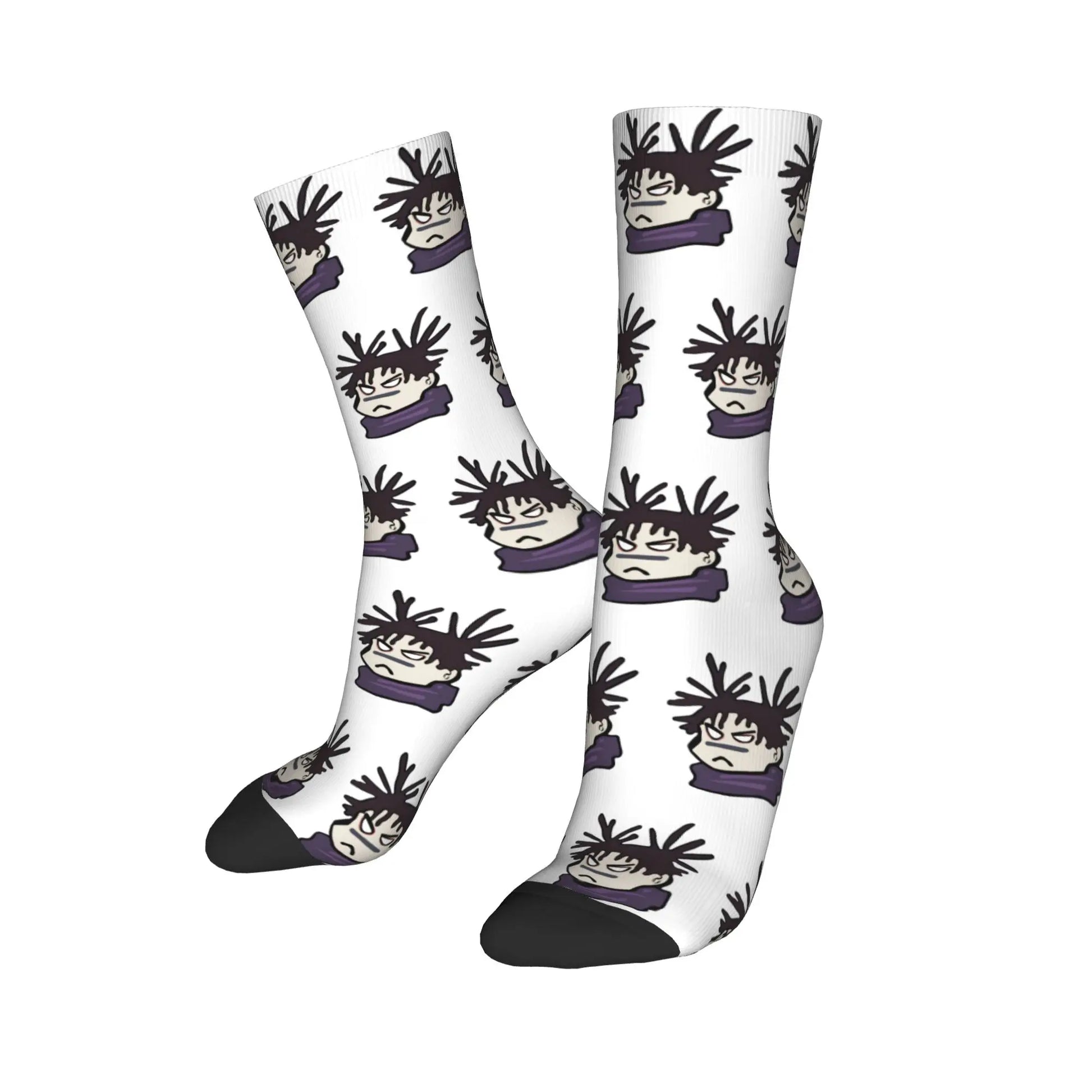 Paire de chaussettes blanches à motifs personnages, renforts noirs au talon et bout