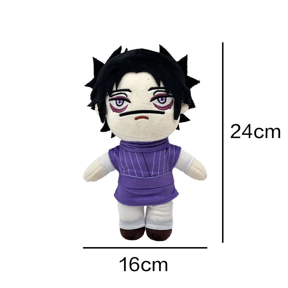 Peluche en tissu du personnage Choso, cheveux noirs et tenue violette, 24 cm