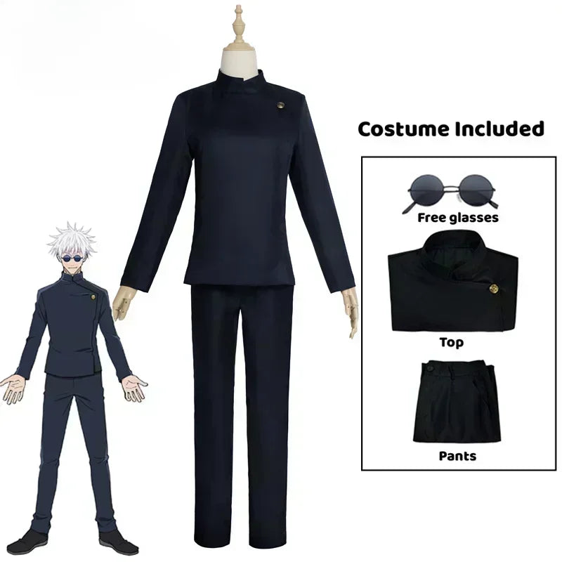 Costume sombre sur mannequin : veste à col montant, boutons discrets, pantalon long