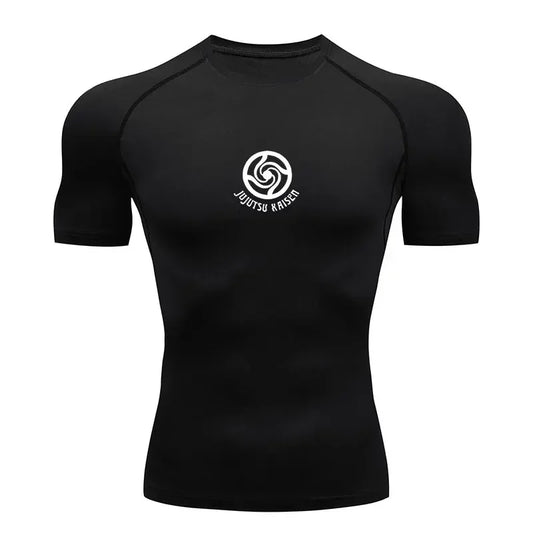 T-shirt compressif noir à logo Jujutsu Kaisen, coupe près du corps, manches courtes