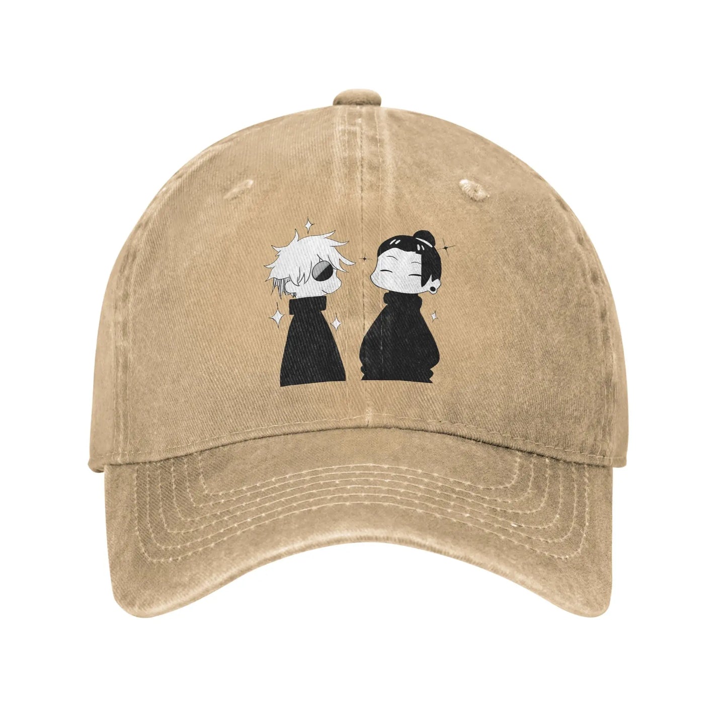 Casquette en toile beige avec motif chibi Gojo x Geto sur le devant