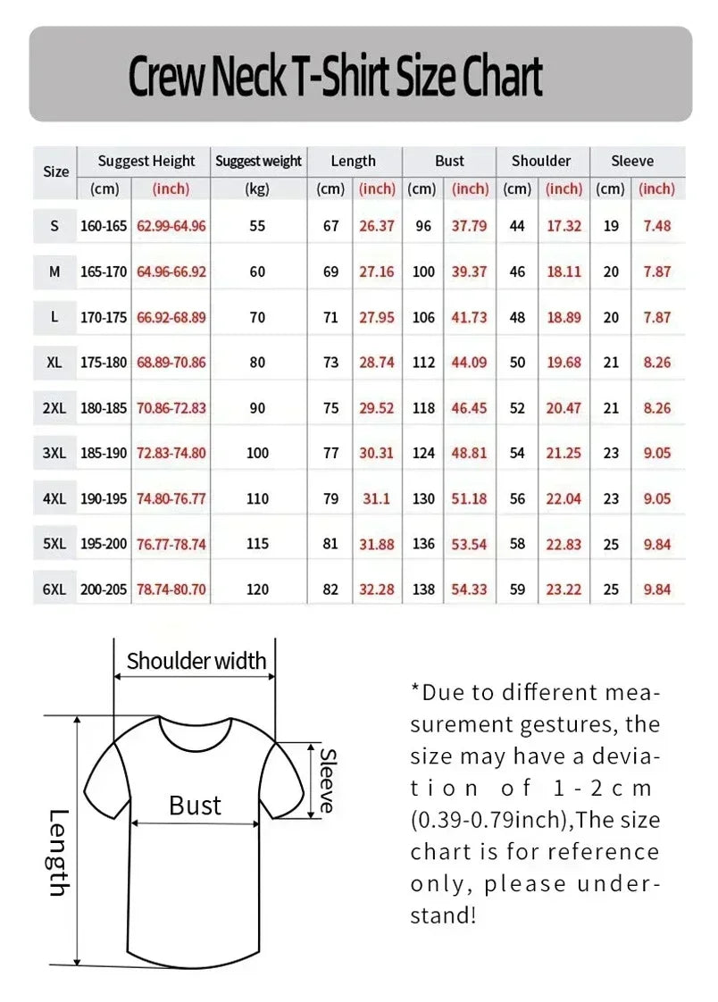 Guide des tailles pour t-shirt col rond : hauteur, longueur, buste, manches