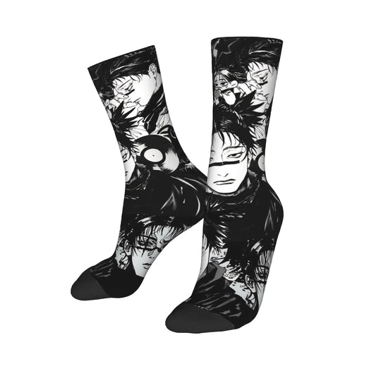 Paire de chaussettes noires imprimées d’un personnage manga, bout unis