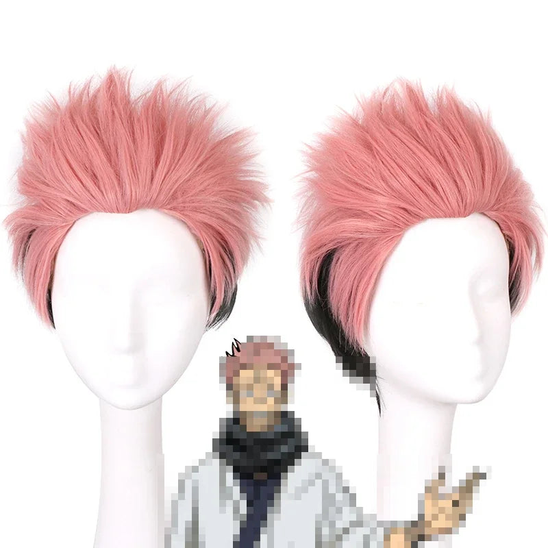 Perruque cosplay rose pastel en coupe courte pointue