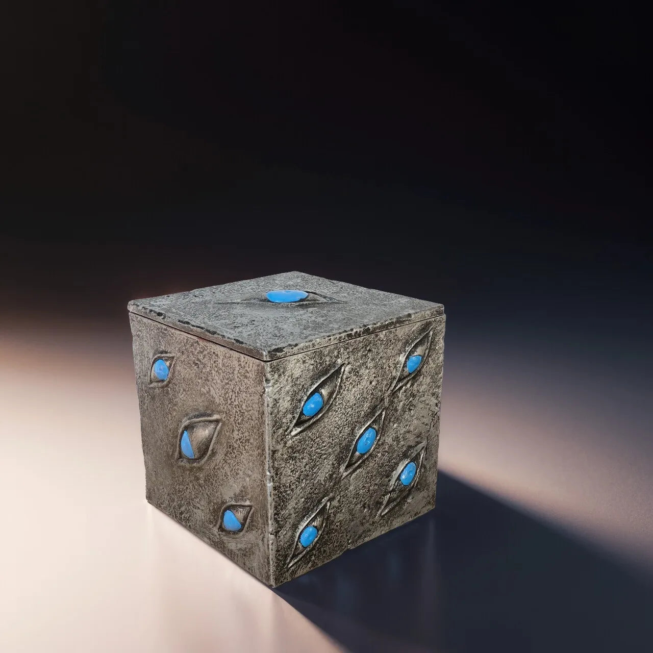 Cube boîte Prison rectangulaire gris avec yeux bleus sur plusieurs faces