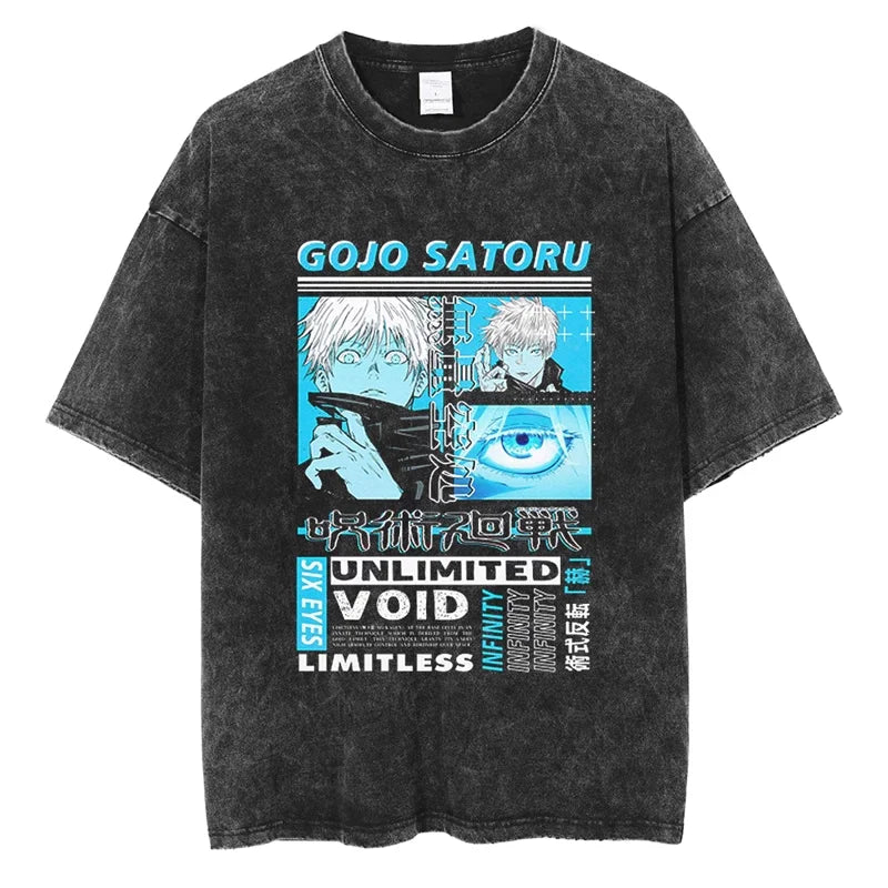 T-shirt Jujutsu Kaisen Gojo Unlimited Void : foncé chiné avec imprimé Gojo Satoru «Unlimited Void» au centre.