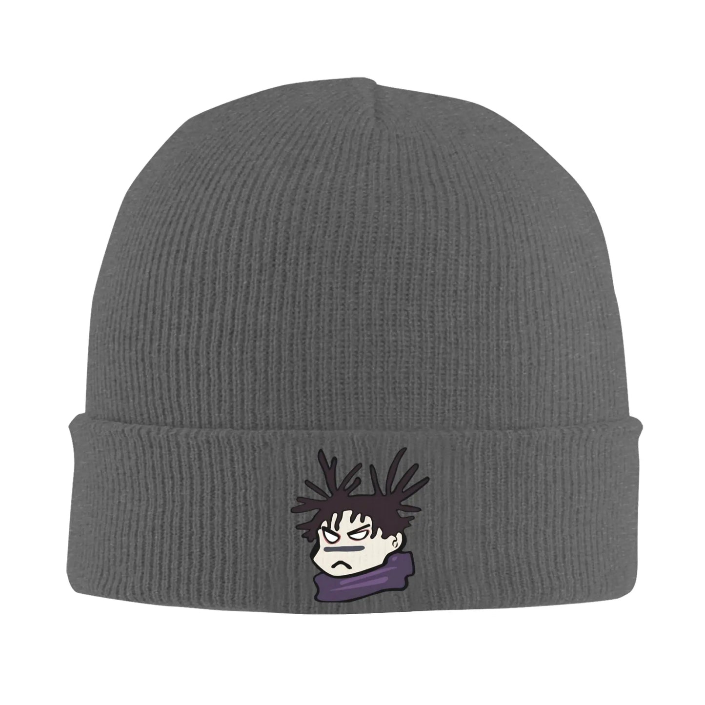 Bonnet en maille grise avec bord côtelé et mini portrait Choso Jujutsu Kaisen