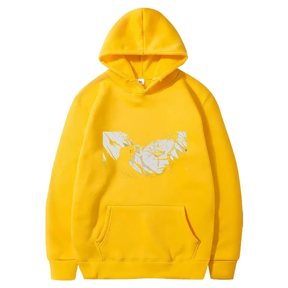 Sweat à capuche jaune Jujutsu Kaisen Choso, portrait imprimé devant, poche kangourou.