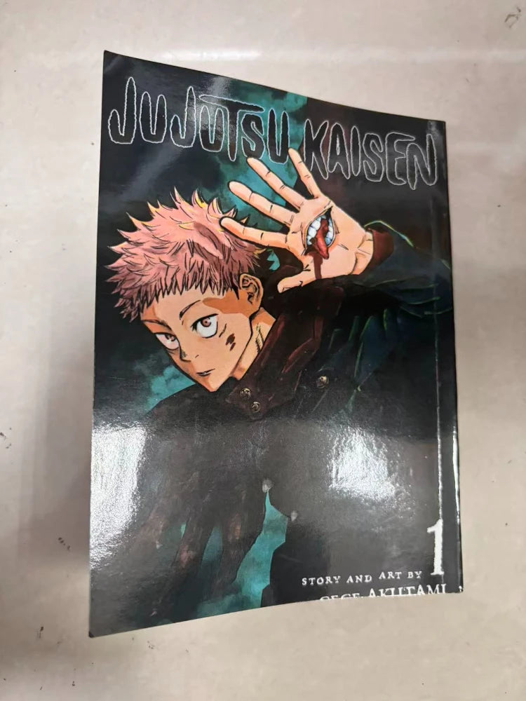 Jujutsu Kaisen manga cover, Volume 1, orange- and blue-haired characters in action