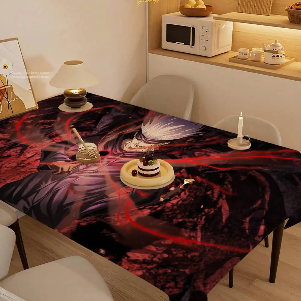 Nappe noire et rouge à motif animé, pour table