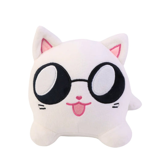 Peluche chat blanc avec lunettes rondes noires et museau rose