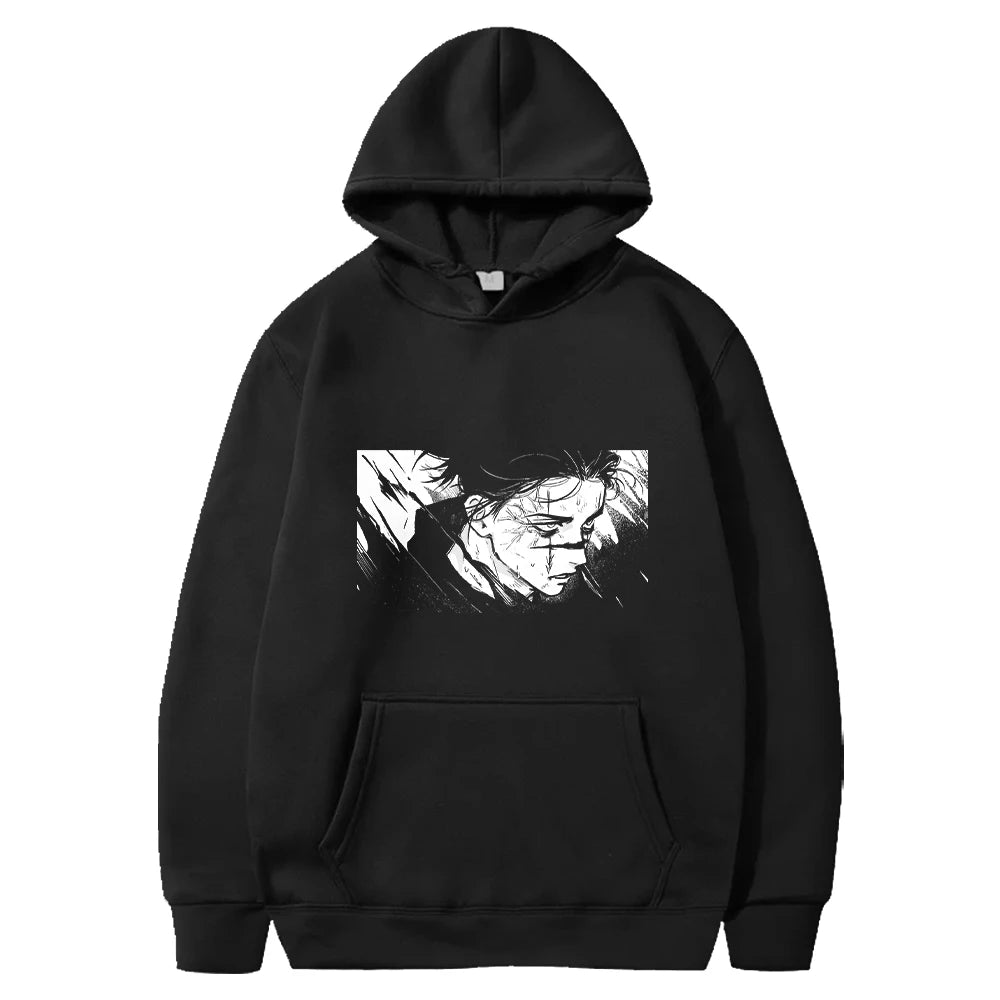 Sweat à capuche noir Jujutsu Kaisen Choso, portrait imprimé devant, poche kangourou.