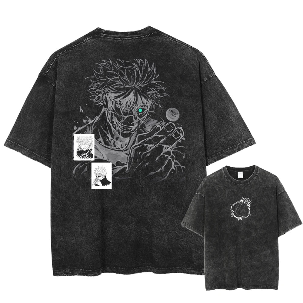 T-shirt noir avec impression graphique de personnage au dos et col ras du cou