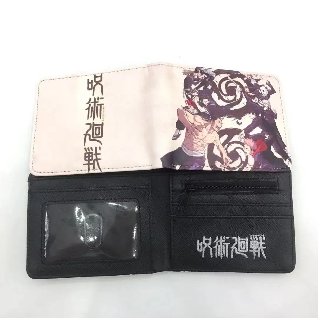 Portefeuille bicolore noir et beige avec poche transparente et motif anime tourbillon