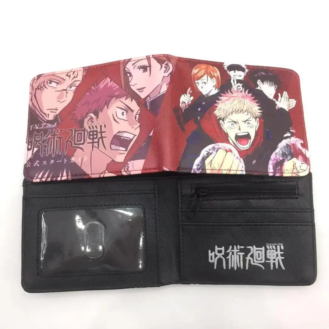 Porte-feuilles Jujutsu Kaisen bicolore noir et rouge avec illustration et fermeture à rabat