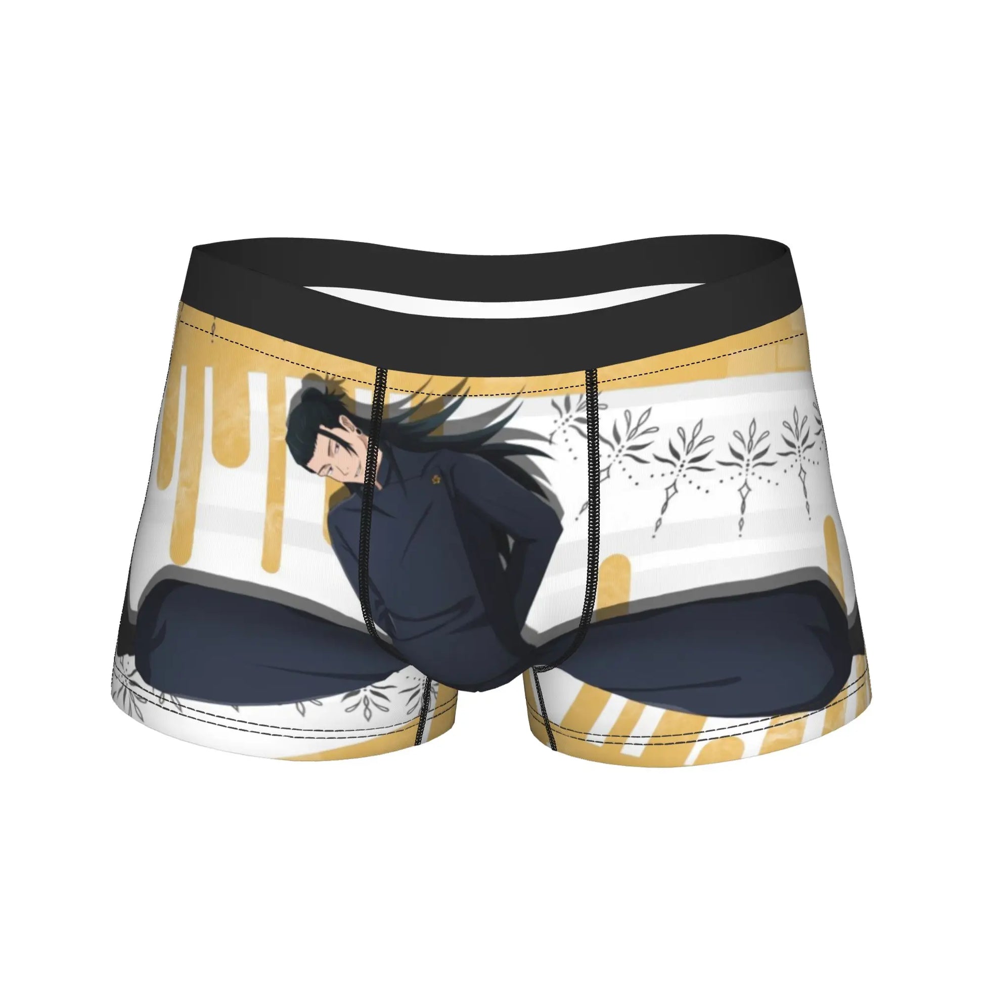 Boxer court bleu foncé avec imprimé Suguru Geto et ceinture noire rayée