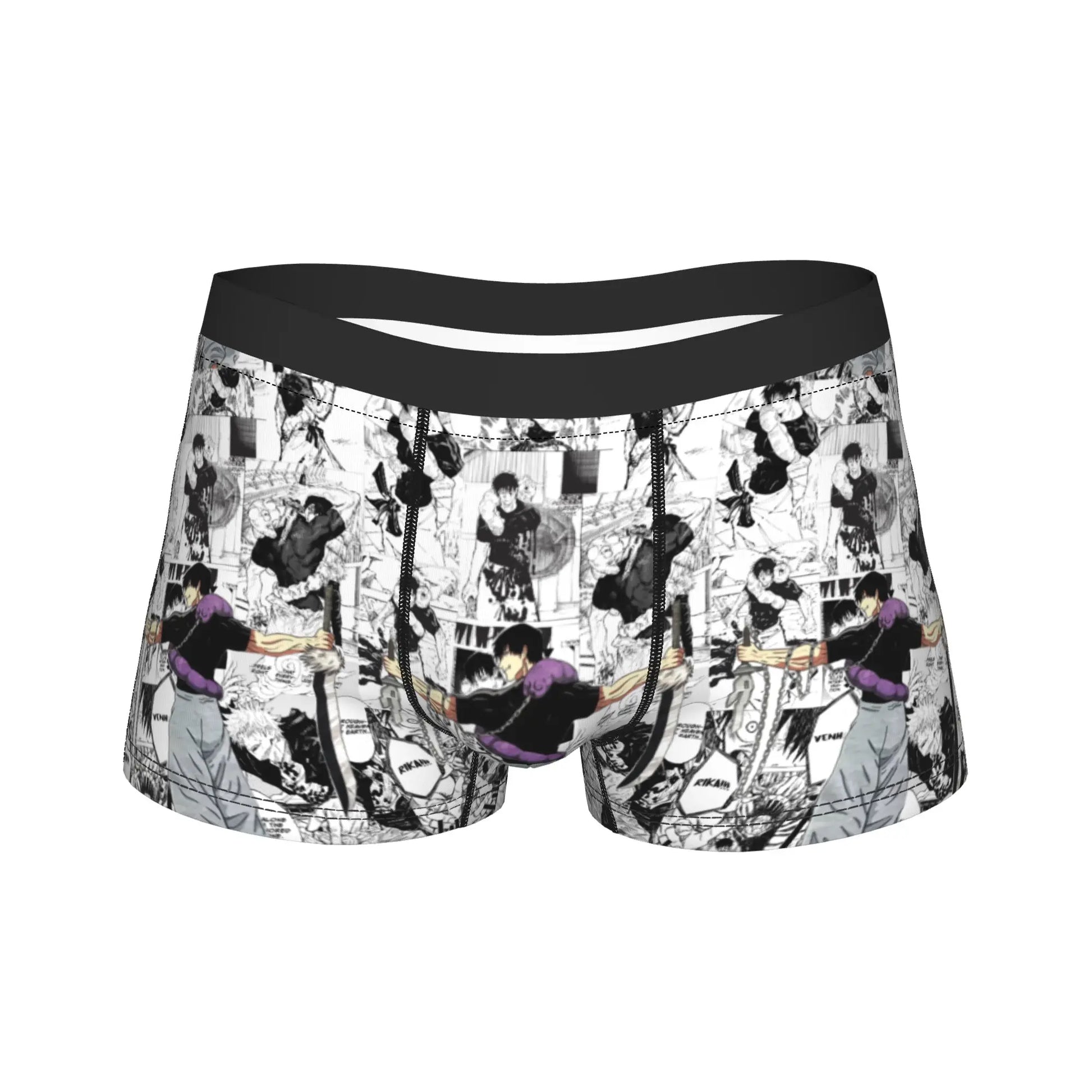 Boxer noir à ceinture et motif manga noir et blanc, motif Toji Fushiguro