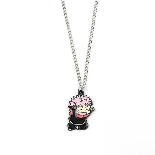 Colgante chibi de Yuji con los brazos levantados, collar de cadena plateada