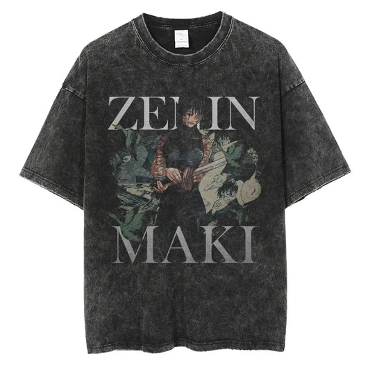 T-shirt Jujutsu Kaisen Zenin Maki Katana Fleuri