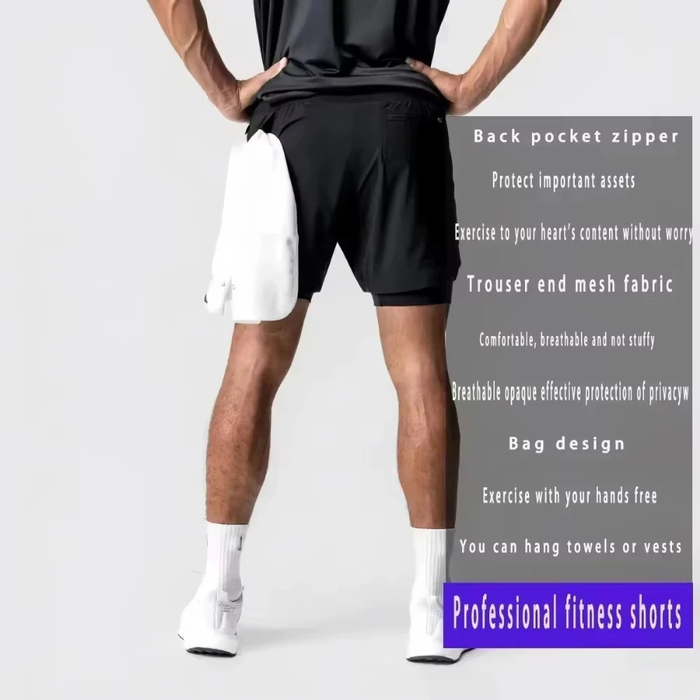 Shorts de sport noirs, vue arrière avec poche arrière zippée et cordon de serrage.