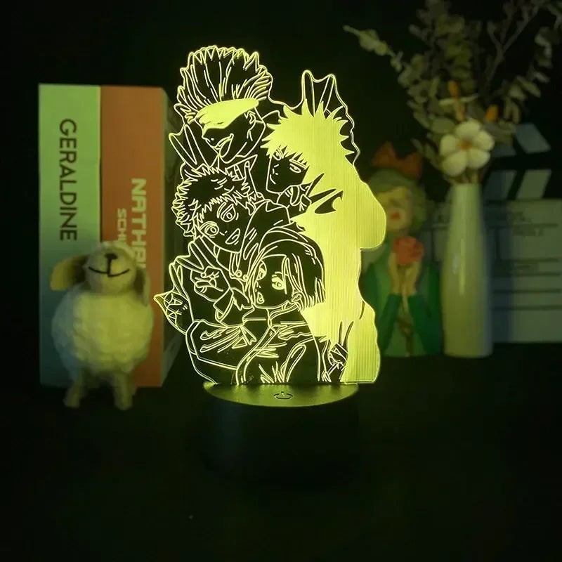 Lampe LED Jujutsu Kaisen Collage Personnages Superposés : avec collage de personnages, silhouette translucide vert fluo, effet lumineux