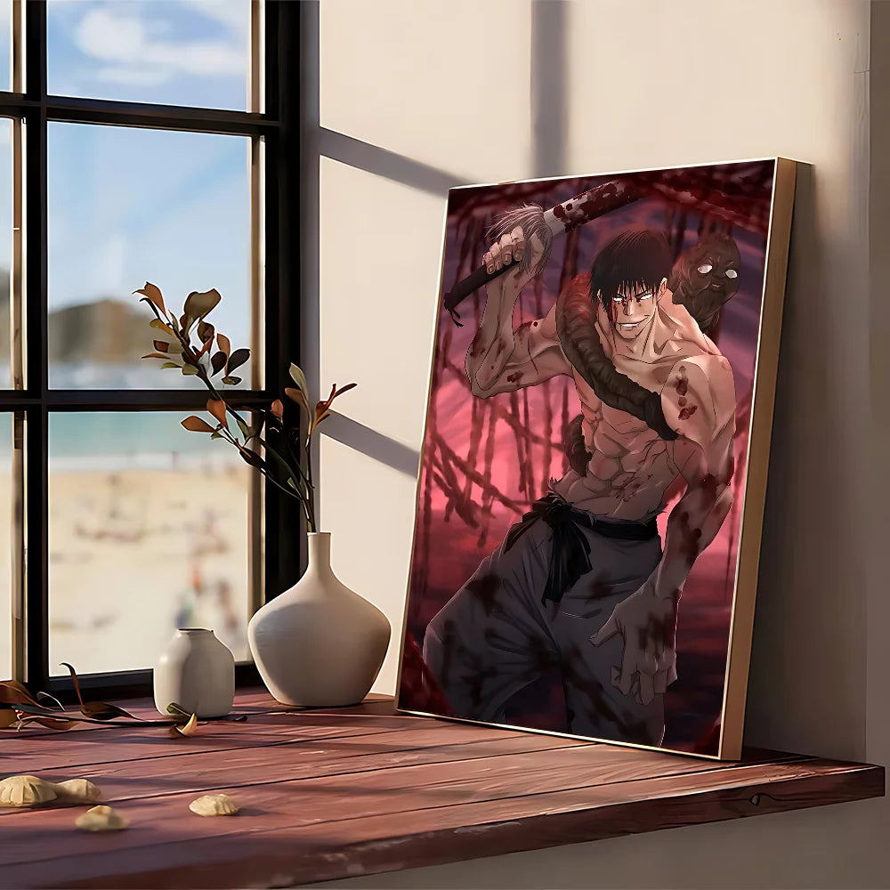 Affiche Jujutsu Kaisen Toji Sang Rouge, personnage en noir et fond rouge sang