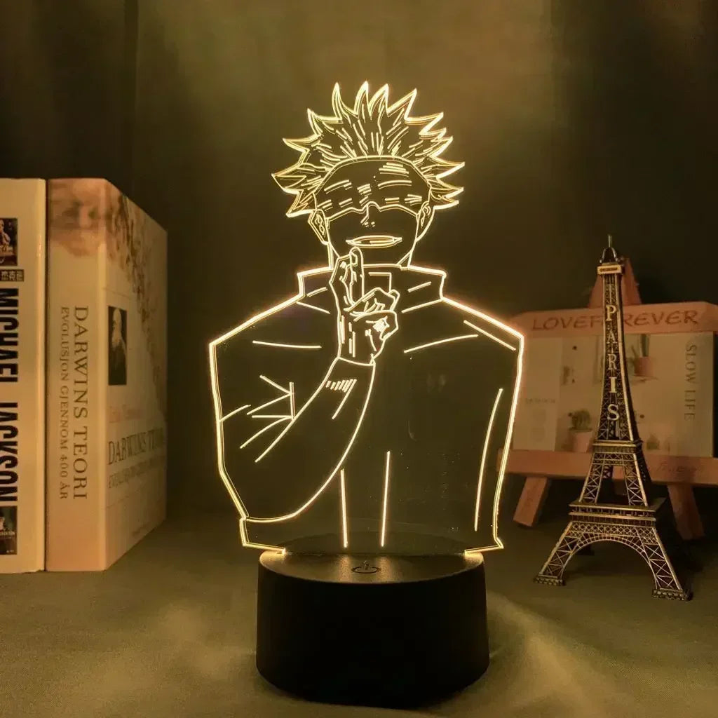 Lampe LED Jujutsu Kaisen Gojo Lunettes Silence : en forme de Gojo, éclairage en contour, lunettes et chevelure stylisées