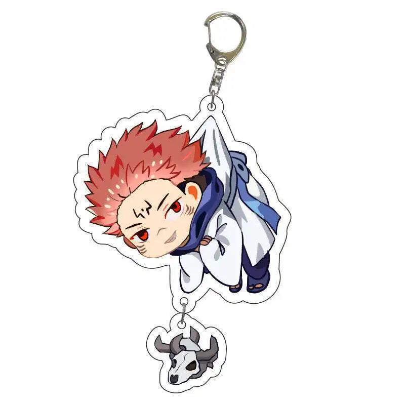 Porte-clés Jujutsu Kaisen Sukuna avec personnages en anime et petit pendentif crâne