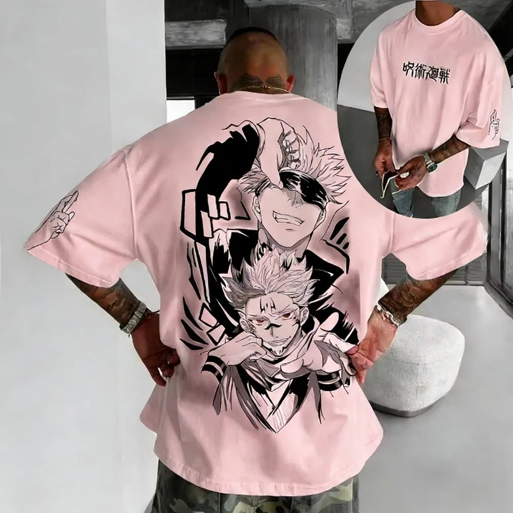 T-shirt oversize rose avec grand motif noir, vue de dos