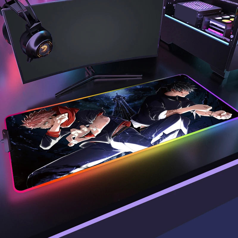 Tapis de souris rectangulaire Jujutsu Kaisen avec bordure RGB lumineuse